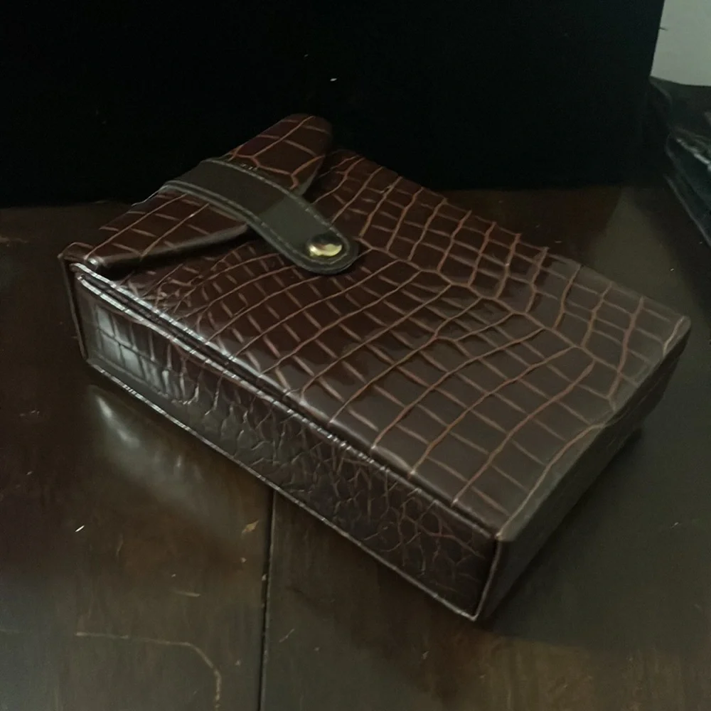 Vintage Hato Hasi Faux Crocodile Leather Travel Jewelry Box